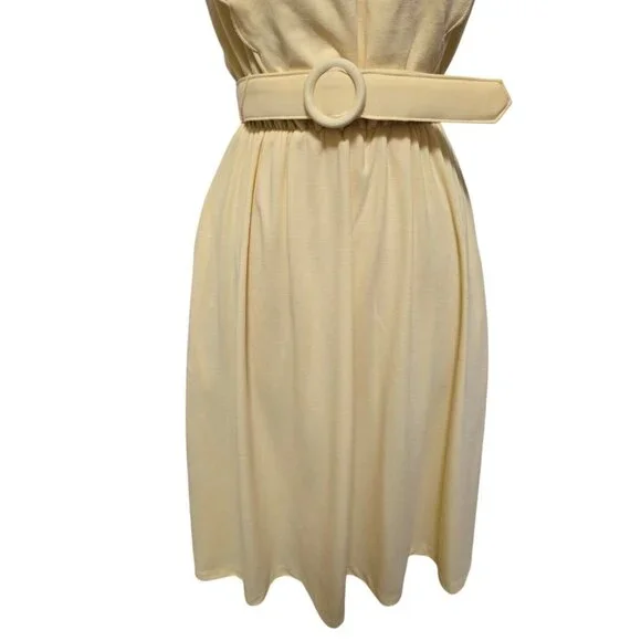 70s 80s Vintage Womens Dress Yellow Casual With Belt - Picture 3 of 8